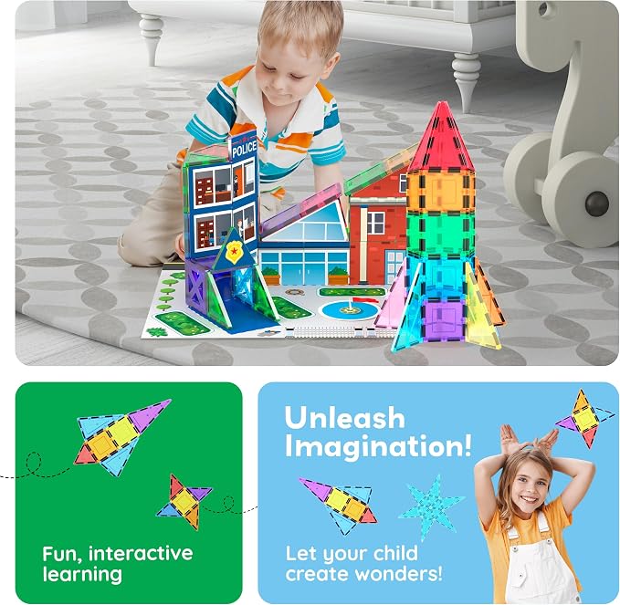PicassoTiles Magnetic Building Block Rocket Booster Theme Set Magnet Construction Toy Educational Kit Engineering STEM Learning Playset Child Brain Development Stacking Blocks Playboard PT32