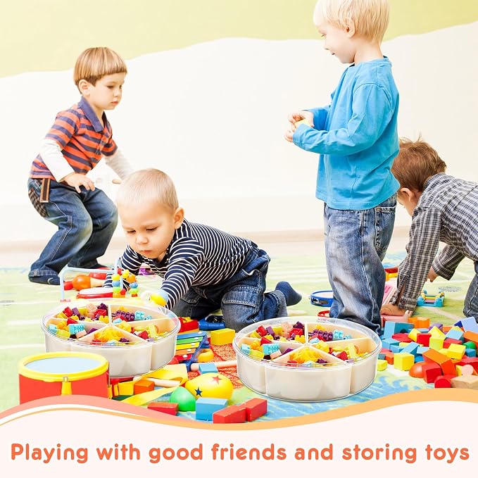 2 Pcs Sensory Bin with Lid and Removable Storage Inserts Sensory Activities for Toddlers 11.22 Inch Portable Sensory Box Sensory Toys for Autistic Children, Beige and White