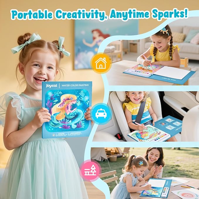 JoyCat Paint with Water Coloring Books for Toddlers (Ocean Princess) | Watercolor Painting Set for Kids Ages 3-5 & 4-8, Arts & Crafts Drawing Activity Travel Toy, Birthday Gifts for Boys & Girls