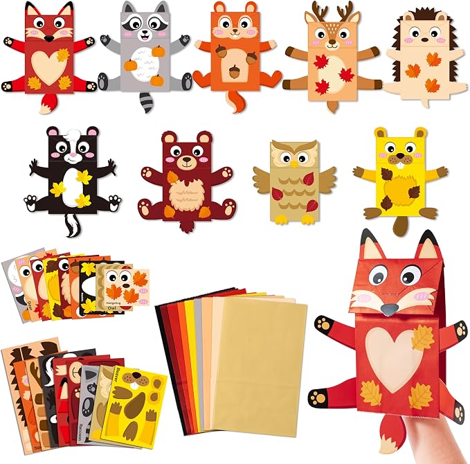 WATINC Hand Puppet Making Kit, Paper Sock Puppet Toys for Kids (Woodland) | 9 Styles, Make Your Own Storytelling & Role Play Crafts, Creative Group Activity, Party Favors & Gifts for Kids Ages 4-8