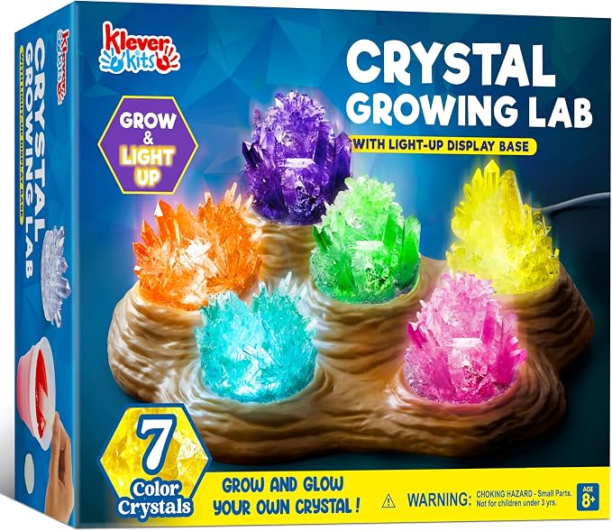 JOVA Klever Kits Crystal Growing Lab- 7 Color Crystal Growing Kit with Light-Up Base, Educational Toys Birthday Gift for Boys and Girls, Science Kits for Kids Ages 8-12