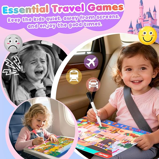 Search and Find Activity Books, 2 In 1 Princess Seek Game Coloring Books | Preschool Educational, Travel Games Toys for Car Airplane, Road Trip Activities for Kids, Birthday Gifts Kids Ages 3-8
