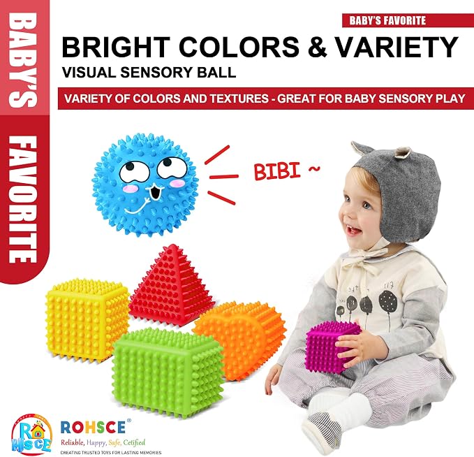 Baby Sensory Balls 6-12 Months, 3PCS Soft Spiky Teething Toys | Soft Spiky Textures, Bright Colors, Infants Montessori Teething Ball, Fine Motor Skills & Tactile Development