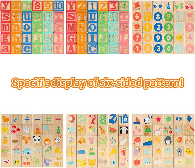 Wooden Building Blocks, Large Wood Stacking Blocks Set for Kids, 30 PCS Alphabet Blocks with Toy Wagon, Educational Wooden Toys for Boys Girls Gifts 1.65"