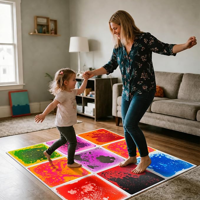 Sensory Floor Tiles for Kids: 12" Liquid Sensory Mats, 4 Pack | Dynamic Color Flow for Visual Tracking, Calm Corners, Autism Sensory Play, Classroom Activities, and Stepping Games