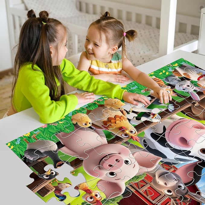 Jumbo Floor Puzzle for Kids,48 Piece Farm Animals Jigsaw Puzzle Ages 3-8 | Animal Theme,Extra-Large Thick Pieces Fit Little Hands,35x24 in Completed,Preschool Educational Gift for Boys and Girls