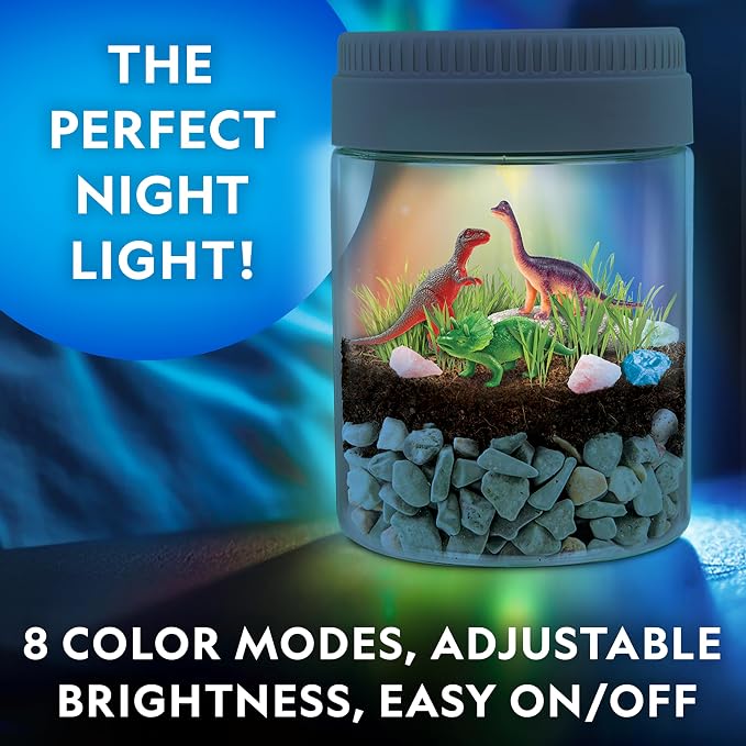 National Geographic Light-Up Dinosaur Terrarium Science Kit for Kids | Multicolor Light, Real Plants, Dinosaur Habitat, Real Gemstones, DIY Nature Activity, Science Learning Toy, Birthday Gift
