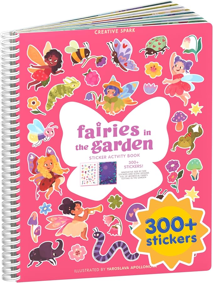 Cupkin Fairies in The Garden Coloring & Sticker Book | 300+ Stickers | Spiral-bound kids craft format with 8 scenes, 8 art pages, side-by-side viewing, and an easy-peel design for ages 2–8