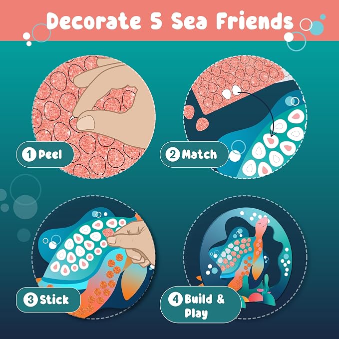 BINCA Foam Sticker Mosaic Art Activity, 750+ 3D Glitter Foam Stickers, 5 Underwater Animals with Display Arch, DIY Mess-Free Activity, Gifts for Boys & Girls Ages 5,6,7,8