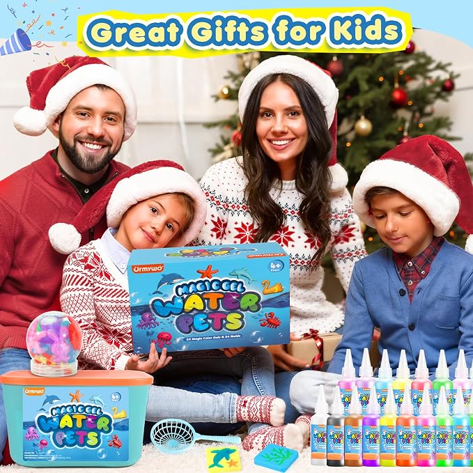 URMYWO Magic Water Elf Toy Kit, Aqua Fairy Gel Kit, DIY Squishy Maker Set | 20 Gels & 24 Molds,Make Your Own Squishies,Water Pets with Glow,Glitter Gels,Creative Sensory Craft Gift for Kids Ages 4+