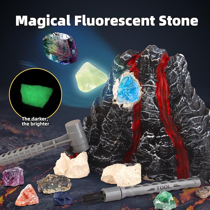 Woumserta Volcano Dig Kits for Kids 4-6 8-12, 10 Rocks Excavation Kit Toys | Volcano Toys Digging Toys for Gemstone Rocks Collection, Science Kits for Boys Girls 5 6 7 8 9 Year Old Birthday Gifts