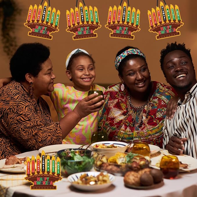 Cinrobiye 24 Set Kwanzaa Craft Kit Bulk DIY Kinara Candles Arts and Crafts with Stickers Happy Kwanzaa Hanging Ornament Gifts for Home School Art Project Activity African Heritage Holiday Party Favors