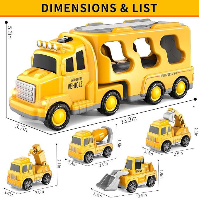 Bennol 5 in 1 Construction Truck Sand Toys for Toddlers Boys 1-3 3-5, Sand Trucks for Sandbox with Excavator, Friction Powered Vehicles Toy Cars for 1 2 3 4 5 Year Old Kids Girls Gifts