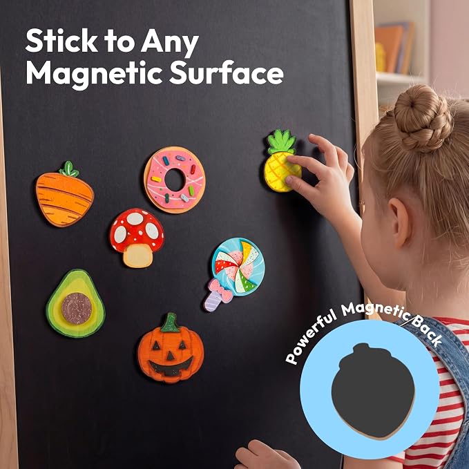 JOYIN 12 pcs Wooden Magnets, Painting Craft for Boys and Girls, Spring and Rainy Day Activities Kit, Craft Toys Gifts for Kids Birthday Easter