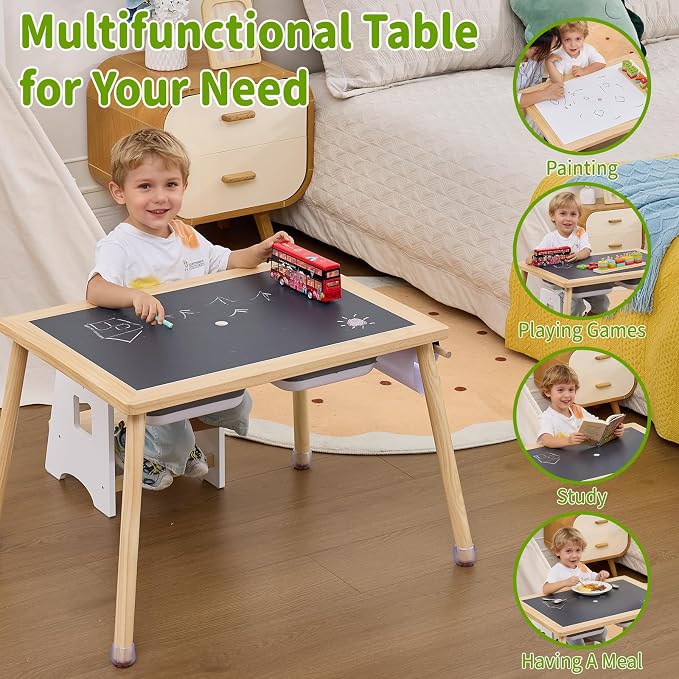 Sensory Table for Toddlers Kids, Wooden Activity Table for Play Study Paper Roll Holder Indoor/Outdoor Montessori Play Sand and Water Table with Foldable Toys Storage Bins
