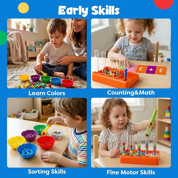 Aizweb Counting and Color Sorting Toys for Toddlers,Tweezer Tongs Color Sorting Kit,Montessori Preschool Kindergarten Learning Activities,STEM Math Manipulatives,Educational Fine Motor Skills