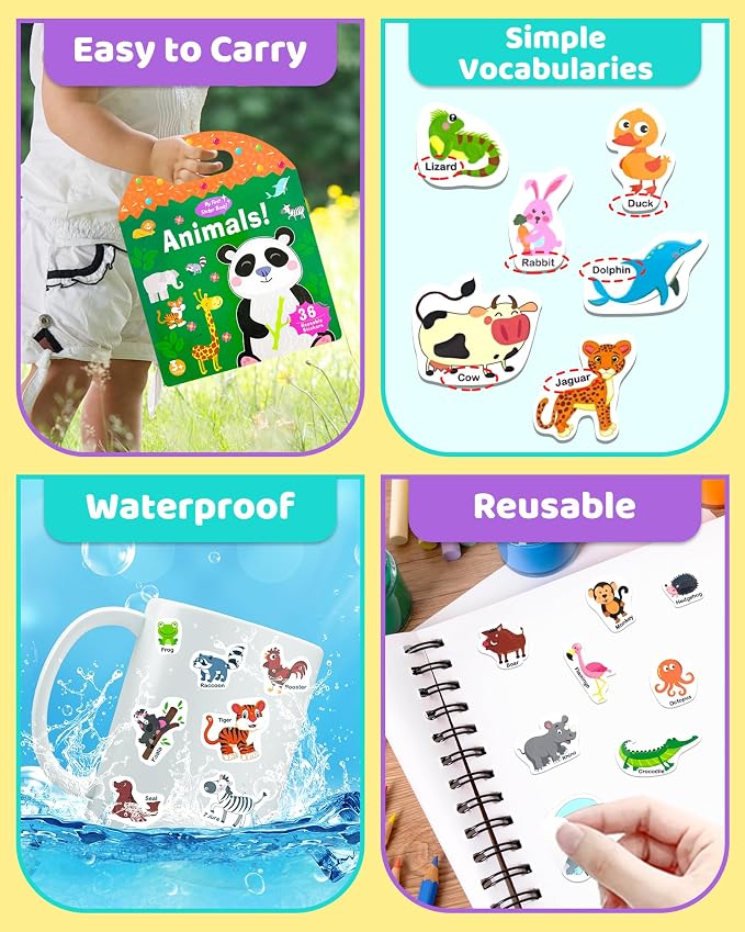 Benresive Reusable Sticker Book for Toddlers, Stickers for Kids, Travel Toy | Toddler Toys, Boys Girls Birthday Gifts, Airplane & Road Trip Essentials Kids, No Mess Waterproof Toddler Crafts Activities