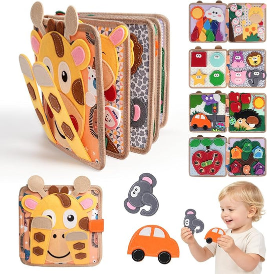 Cobelae Montessori Busy Book for Toddlers 1-3, Toddler Busy Board | Felt Quiet Book, Airplane Travel Toys for Kids Ages 1+ Year Old,Baby Learning Activity Books,Boys Girls Gifts for 1 Year Old