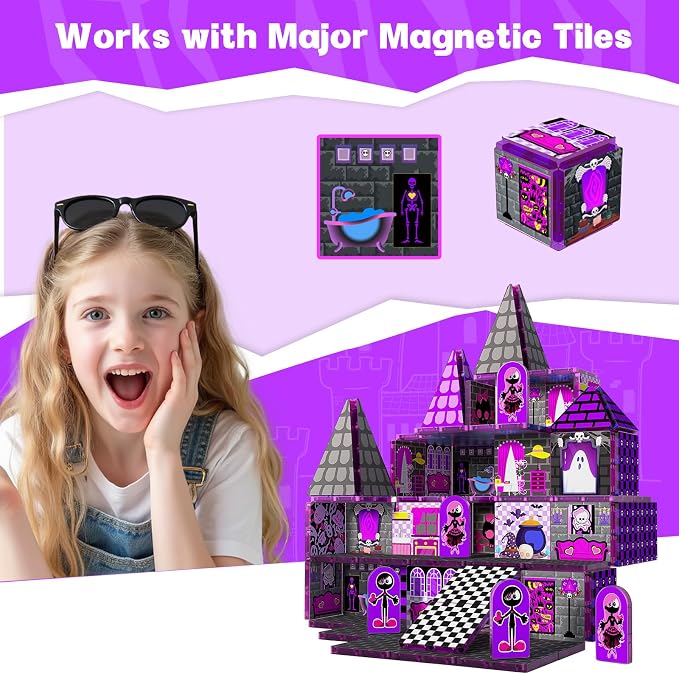 Magnetic Tiles 52PCS, Magnetic Building Blocks STEM Montessori Toys, Preschool Classroom Must Haves, Toddler Sensory Educational Toys for Kids Ages 3-12, Christmas Birthday Gift for Boys Girls(PURPLE)
