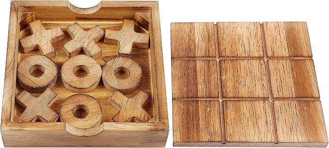 Glintoper Tic Tac Toe & 4 in a Row Tables Game Set, Classic Board Line Up 4 for Living Room Rustic Table Decor and Use as Game Top Wood Guest Room Decor Strategy Board Games for Families