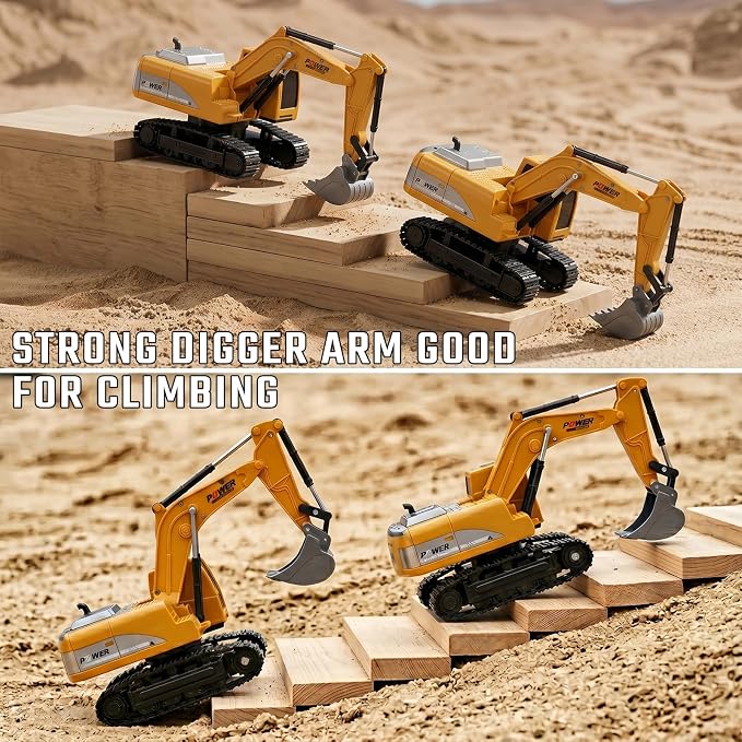 ID Gerilla Remote Control Excavator, RC Construction Toy | Metal Shovel Digger Excavator with 680° Rotation Digging Sand, Realistic Lights Sounds, Christmas Birthday Gift Toy for Boys