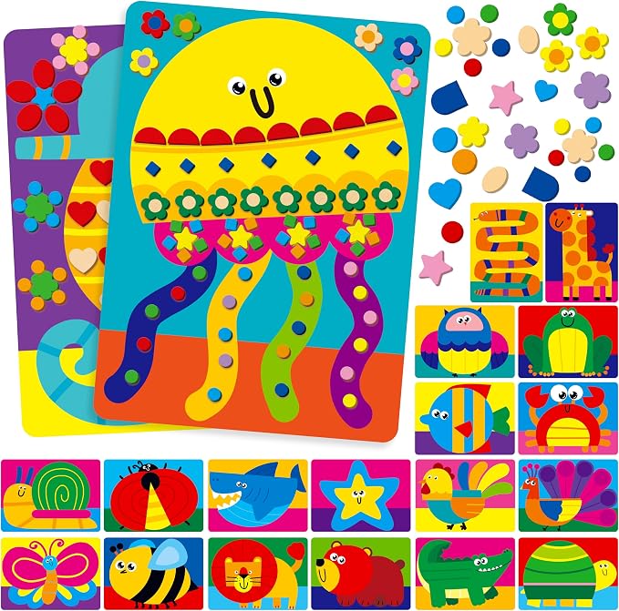 SpriteGru Foam Sticker Art Activity, 20 Animals with 1660 Foam Stickers in 10 Colors Fun with Foam DIY Activity Craft Kits Travel Game for Kids, Boys & Girls