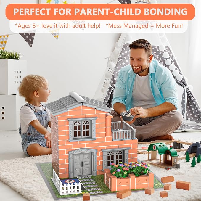 Mini Brick House Building Kit for Kids Age 8+ | Block Building Toys with Real Mini Bricks, STEM Creative Gifts for Boys Girls- DIY Tiny House Construction Set