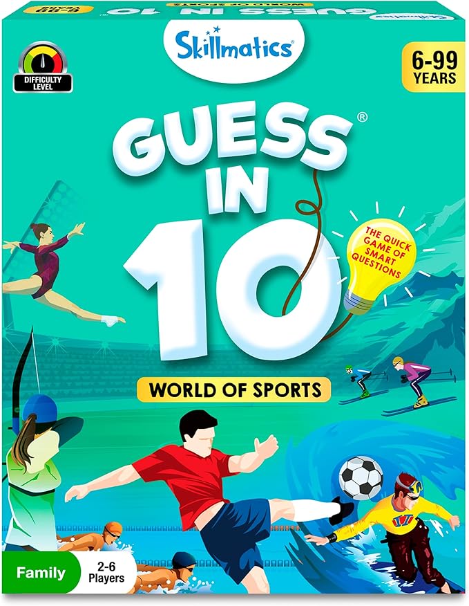 Skillmatics Guess in 10 Trivia Card Game – Sports, Gift for Boys & Girls | Educational Trivia Cards, Family Game Night, Travel Toy, Board Game, Screen-Free Fun, Kids Ages 6, 7, 8, 9 and Up