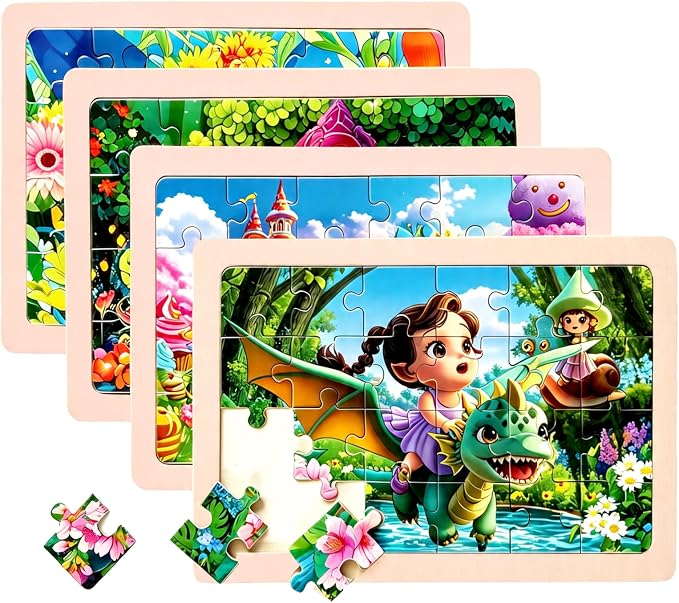 Wooden Puzzles for Kids Ages 3-5, 4 Packs Montessori Toddler Jigsaw Puzzles, Preschool Educational Toys for Children Ages 4-8, Puzzle Boards Toys for 3 4 5 6 7 8 9 Boys Girls (Animal B)