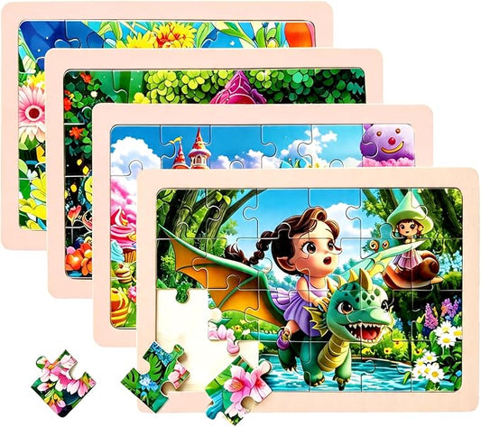 Wooden Puzzles for Kids Ages 3-5, 4 Packs Montessori Toddler Jigsaw Puzzles, Preschool Educational Toys for Children Ages 4-8, Puzzle Boards Toys for 3 4 5 6 7 8 9 Boys Girls (Animal B)