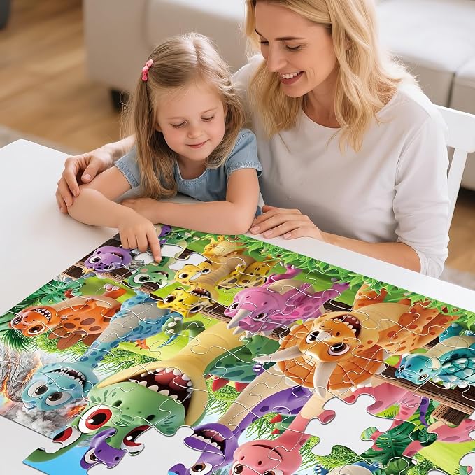 Jumbo Floor Puzzle for Kids,48 Piece Cartoon Dino Jigsaw Puzzle Ages 3-8 | Dinosaur Theme,Extra-Large Thick Pieces Fit Little Hands,35x24 in Completed，Preschool Gift for Boys and Girls Ages 3-8