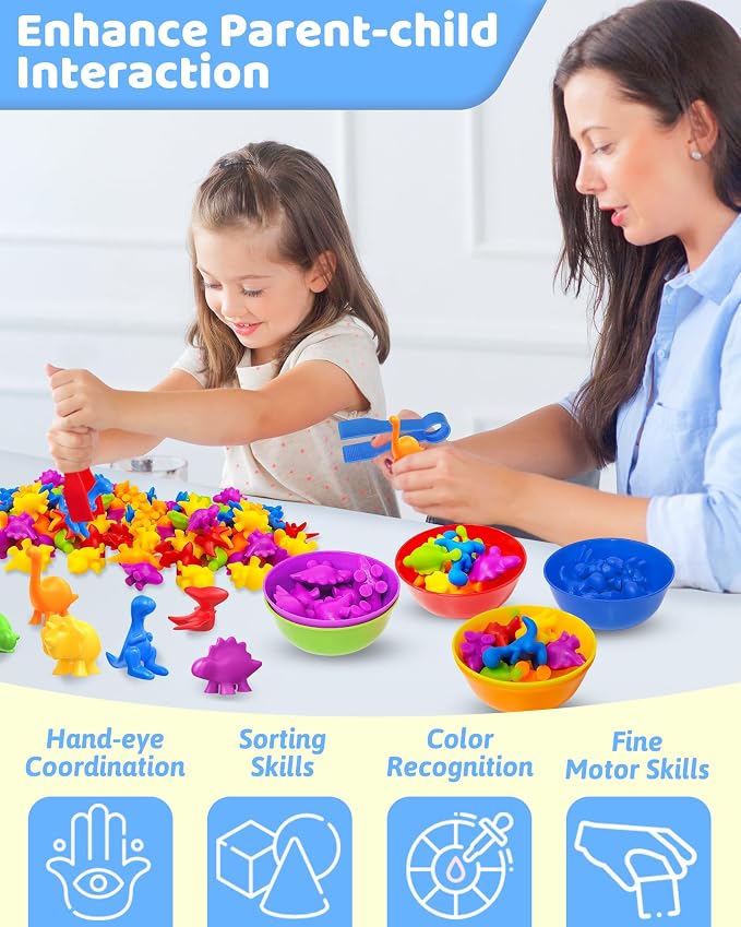 Counting Dinosaurs Montessori Toys for 3 4 5 Years Old, Learning Toys Gifts | Sensory Toy for Kids with Autism, Counting Bears, Preschool Sensory Bin Filler, Educational Toy for 3 Year Old, Toddler Gifts