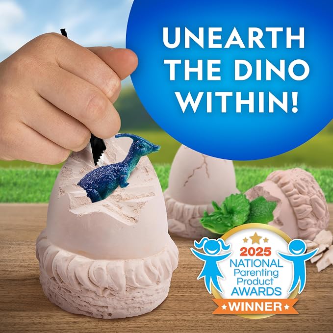 National Geographic Dinosaur Dig Kit with 12 Dino Eggs for Kids | 12 Dino-Shaped Dig Bricks, Dinosaur Figures Inside, Excavation Tools, Party Activity, Fossil Discovery, Birthday Gift
