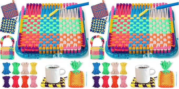 IQKidz Weaving Loom Kit Toys, DIY Arts and Crafts for Kids and Adults, Ideal Gifts for Girls Ages 5 6 7 8-12 13, Easy Potholder Loom Knitting Activity for Beginners, 224 Craft Loops (Pack of 2)