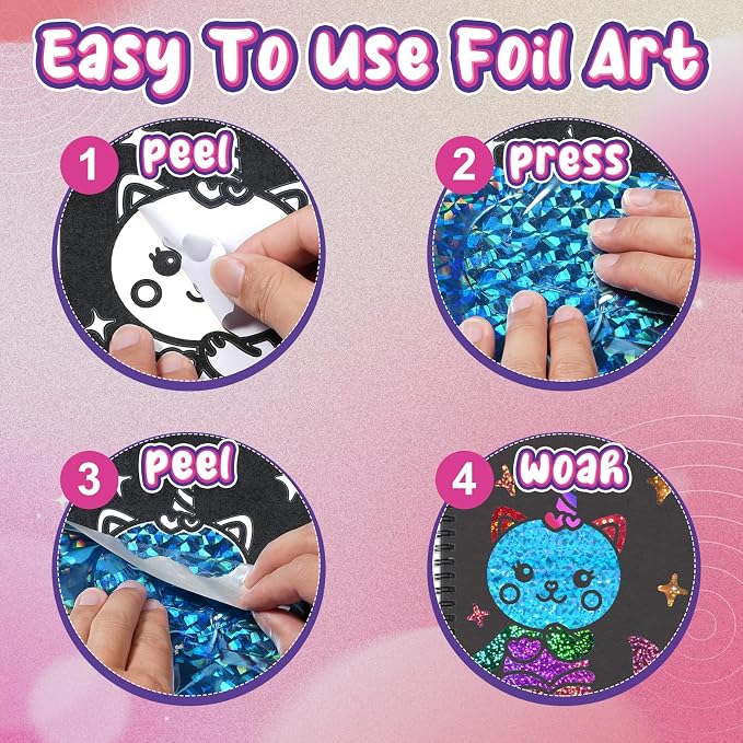 Foil Craft Dress Up DIY Fun Kits, No Mess Creative Foil Art Kits Set Drawing Game for Kids, Birthday Gifts Crafts Supplies Travel Toys for Girls & Boys Ages 4-9