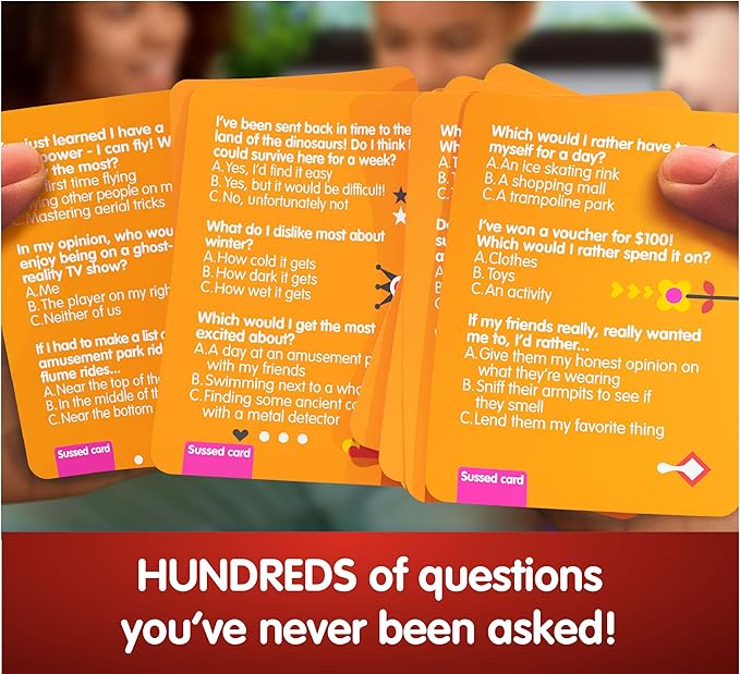 SUSSED The Wacky ‘What Would You Do’ Social Card Game - Simple Fun for Kids, Teens and Adults - Easy Family Travel Game for Road Trips - Ages 7 and Up - Orange Deck