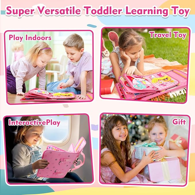 Teensymic Montessori Busy Board for Toddlers Ages 3+ – Portable Travel Quiet Book for Fine Motor Skills, Practical Life & Cognitive Learning, for Boys & Girls