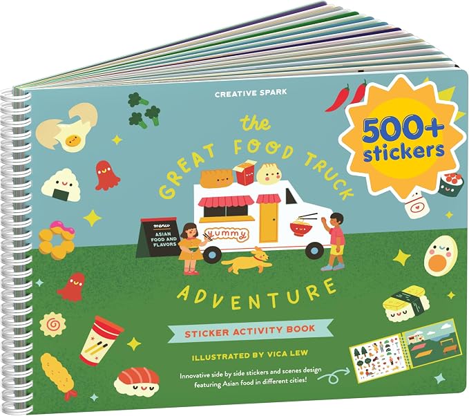 Cupkin Food Truck Adventure Coloring & Sticker Book | 500+ Stickers | Spiral-bound kids craft format with 12 scenes, 12 art pages, side-by-side viewing, and an easy-peel design for ages 2–8