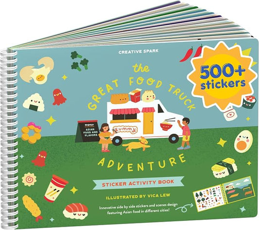 Cupkin Food Truck Adventure Coloring & Sticker Book | 500+ Stickers | Spiral-bound kids craft format with 12 scenes, 12 art pages, side-by-side viewing, and an easy-peel design for ages 2–8