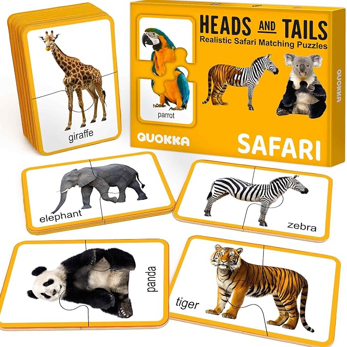 QUOKKA Toddler Puzzles Ages 2-4 – 100% Self-Correcting 16 Realistic Matching Wild Animals – Educational Toddler Puzzles Ages 1-3 with 32 Pieces - Memory Matching Games for 3-5 Years Old Boys and Girls