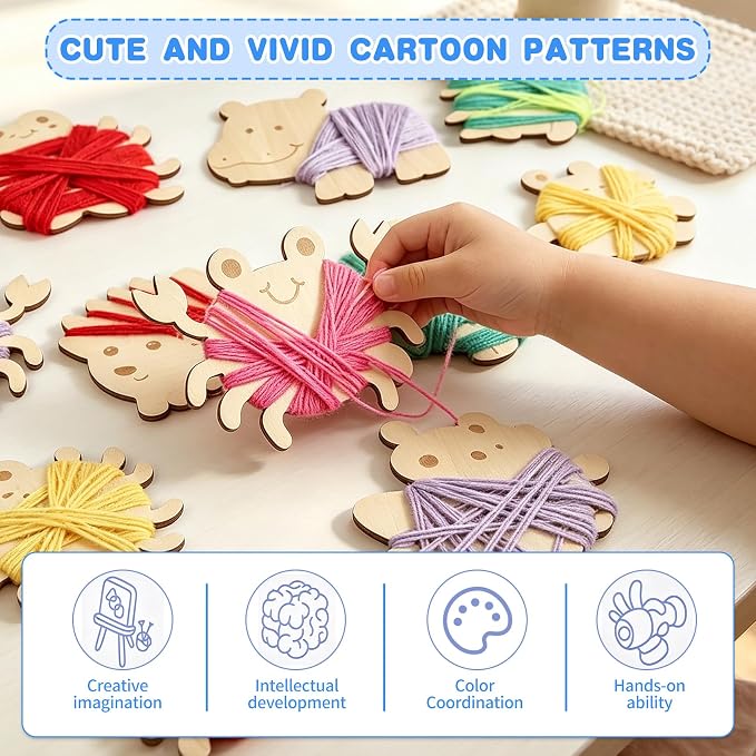 wilbvnit Wooden Yarn Winding Toy for Kids,DIY Animal & Shape Threading Board Set,Develop Fine Motor Skills & Creative Color Patterns,Montessori Sensory Craft Kit,Perfect Educational Gift for Toddlers