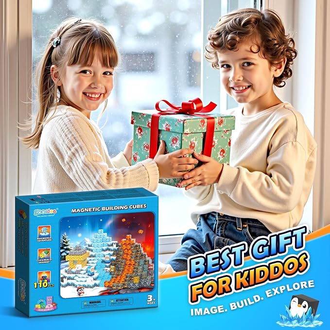 110PCS Large Magnetic Blocks Ice Fire World Magnet Building Toys for Kids | Magnet Building Cubes, STEM Sensory Toys, Christmas Easter Gifts for Boys & Girls, Outdoor Kids Toys for Age 3+