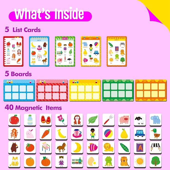 SpriteGru Magnetic First Word Matching Game, Funny Words Learning Game, Race to Collect Your Lists Educational Toy for Boys & Girls at Home