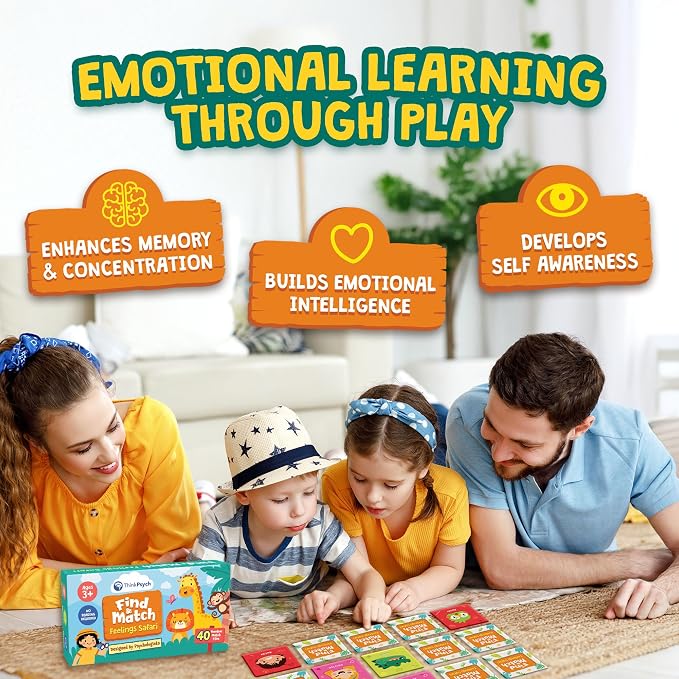 ThinkPsych Find & Match - Feelings Safari Memory Match Game | Learn About Emotions | Therapy Games for Kids | SEL Activities | Play Therapy Toys for Counselors | Ages 3+