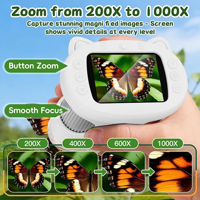 1000X Handheld Digital Microscope for Kids (White) | 4K HD 2.4" Screen, 200–1000X Magnification, Portable Kids Microscope, Educational STEM Toy, Gifts for Boys and Girls Age 5–12