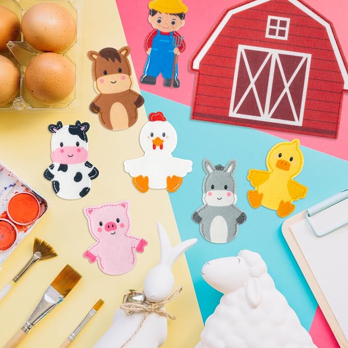 COcnny Farm Animal Finger Puppets - 11pcs Farm Felt Finger Puppet with Barn Bag Set Making Crafts Kit for Kids, Make Your Own Story Telling Toys, Animals Role Play for Boys Girls Toddles Ages 3 4-8