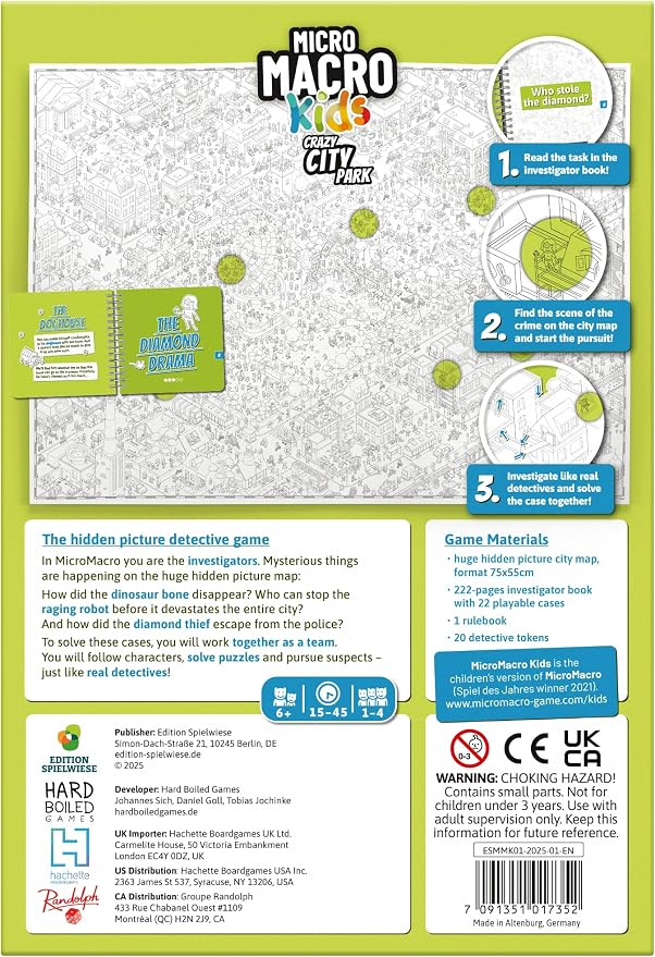 Hachette Boardgames MicroMacro Kids: Crazy City Park | Detective Family Game for Kids | Cooperative Board Game with 22 Search and Find Puzzle Cases | Ages 6-8 | 1 to 4 Players | 10-30 min