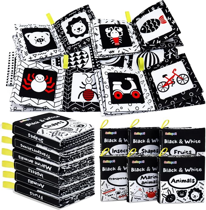 Dr.Rapeti 6 Pack Soft Books, High Contrast Cloth Book, Bath Book, Baby Book | Baby Shower Toy, Washable, Nontoxic, Educational Learning Toy, Sensory Book, Baby Soft Cloth Book, Crinkle Soft Book