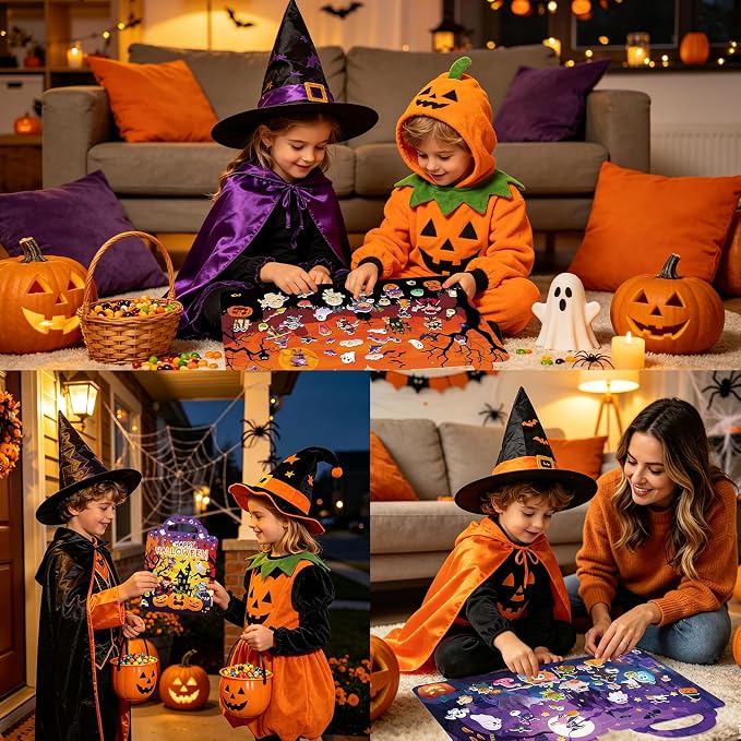 Elfew 3 Pack Halloween Reusable Sticker Books for Toddlers 2-4 | 3D Puffy Sticker Book for Kids Ages 3-5, Halloween Stickers for Kids, Halloween Gifts & Toys for Toddlers