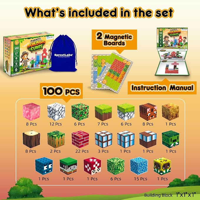 Magnetic Blocks, Magnetic Building Blocks for Kids, Building Blocks for Girls and Boys, Building Toys, Toddler Toys, Building Game Sensory Kids Ages 4 5 6 7 8 9, 100 Pcs | Building Toys, Toddler Toys, Building Game Sensory Kids, Open-ended construction